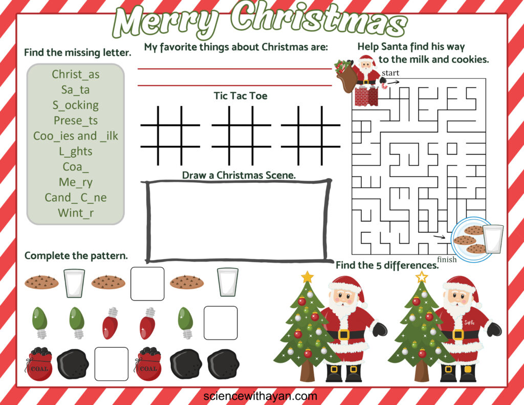 free printable christmas placemat with kids activities